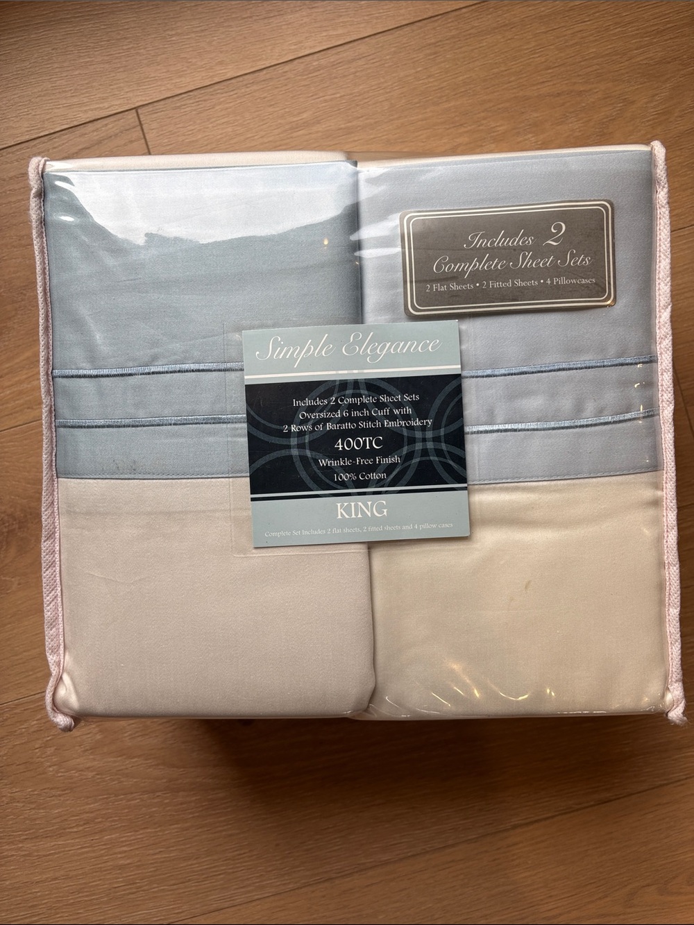 King Sheet Set in Light Blue and Cream
